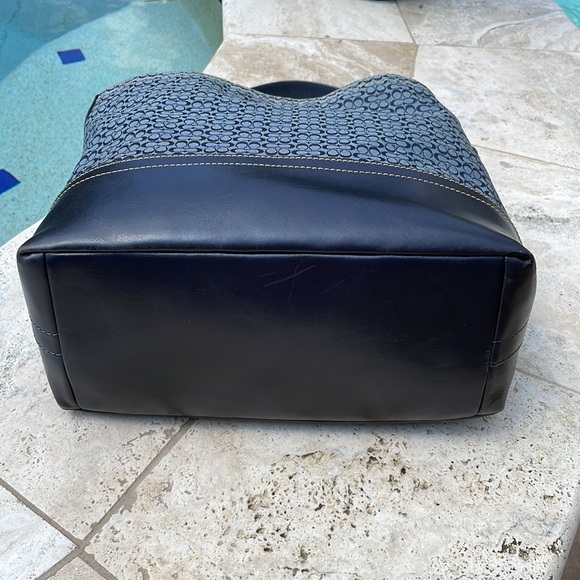 Coach Navy Blue LeatherWare Sig Canvas Tote w/Leather Trim & Silver-Toned HW - Picture 10 of 16